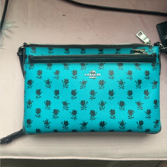 Coach Handbags - Coach Teal Floral Print Crossbody Bag